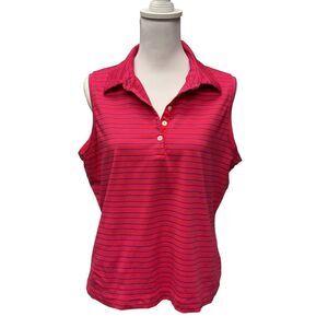 Nike Golf Dri Fit Sleeveless Polo Shirt‎ Size XL Red Blue Striped Athleisure